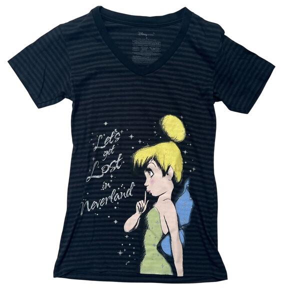 Disney Peter Pan Tinkerbell Striped Graphic T-Shirt Top Womens Size Medium - Picture 1 of 7